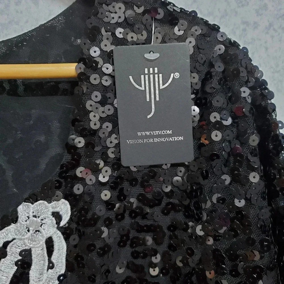 Vintage Cocktail Party Black Sequin VIJIV Festive Night Dress Size L - Picture 6 of 7